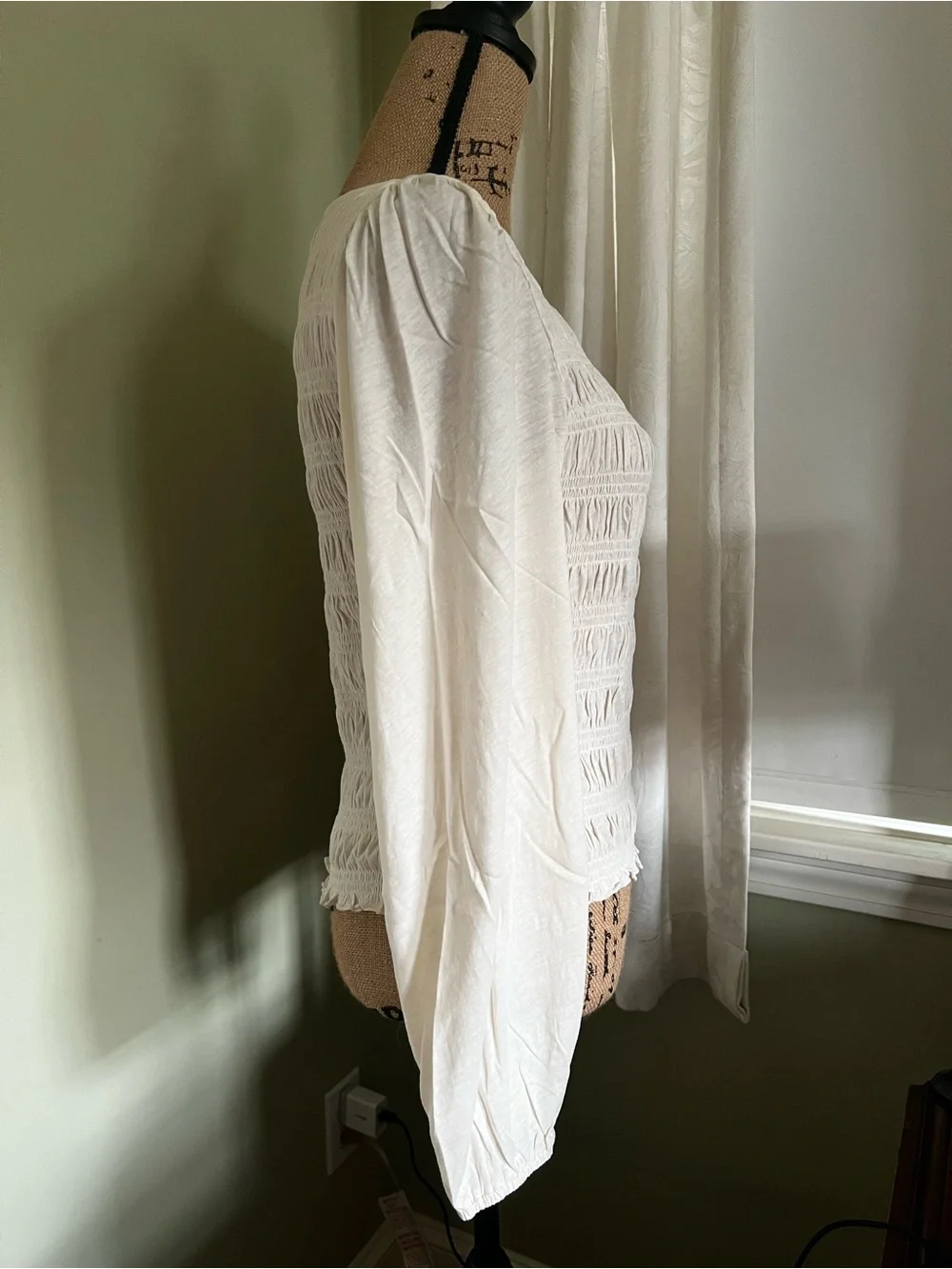 Madewell Ivory Smocked Long-Sleeve Cotton Blouse - Size Medium, Brand NWT